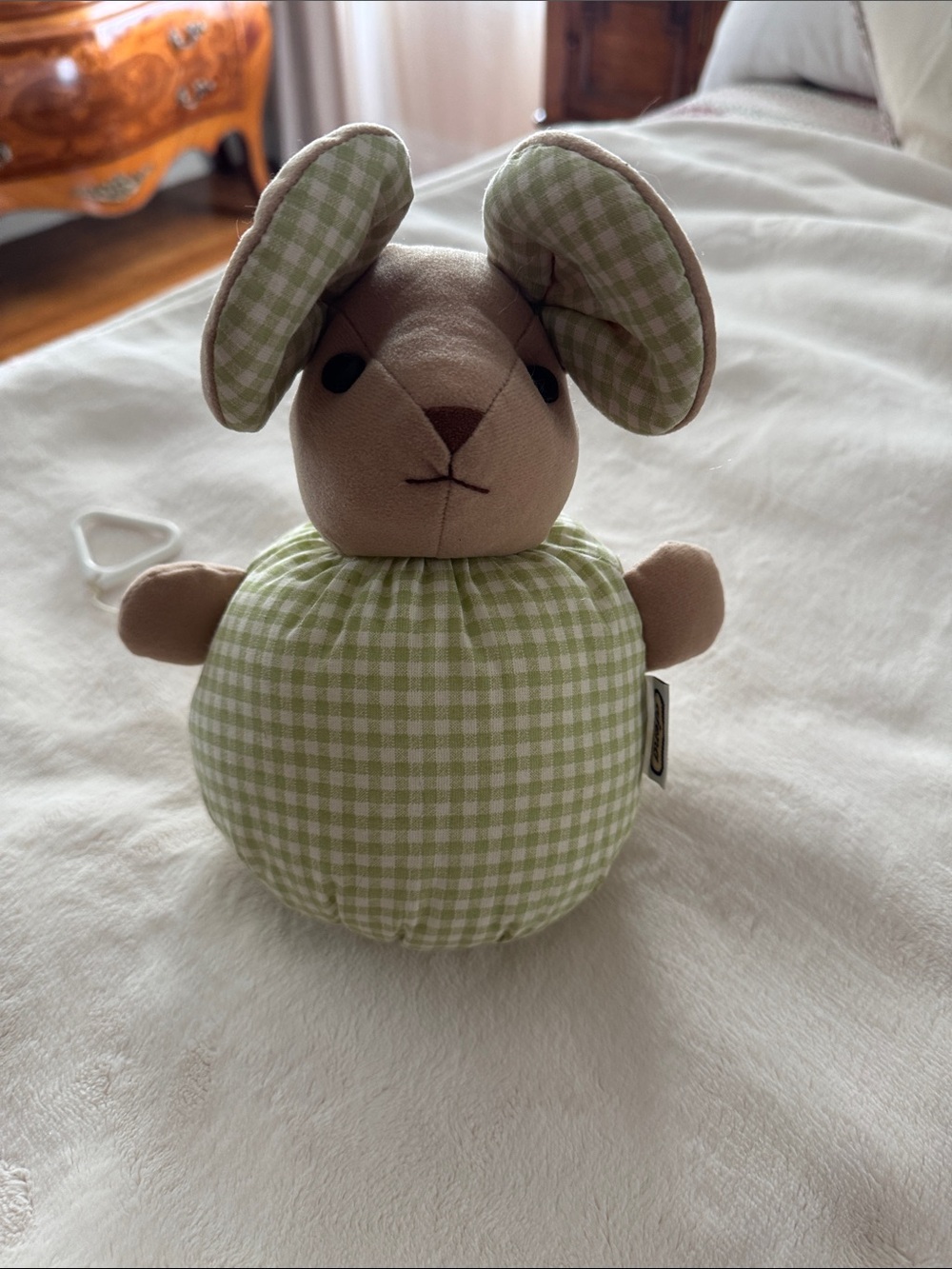 Soft Green Gingham Plush Bunny Toy for Small Pets